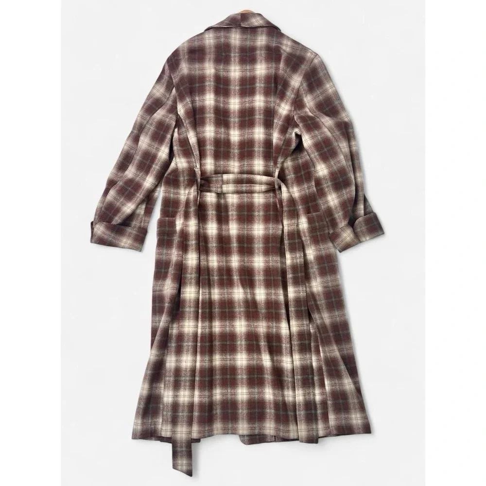 Vintage 70s Pendleton Virgin Wool Plaid Rust Brown Belted House Coat Robe Mens M